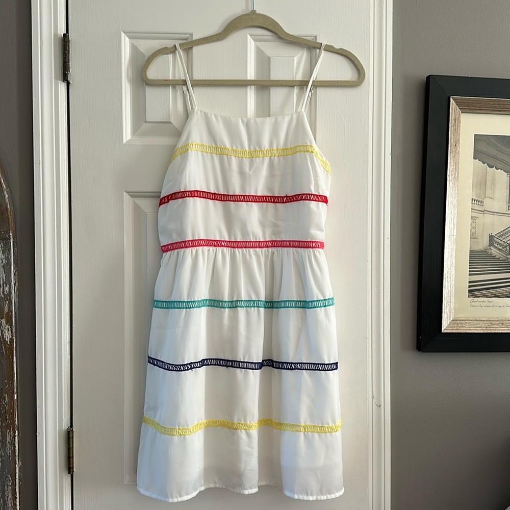 White & color striped spring dress